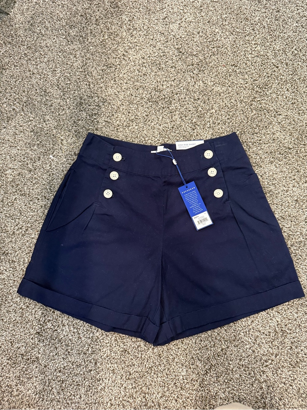 POPSUGAR Navy High-Waist Button-Front Women's Shorts